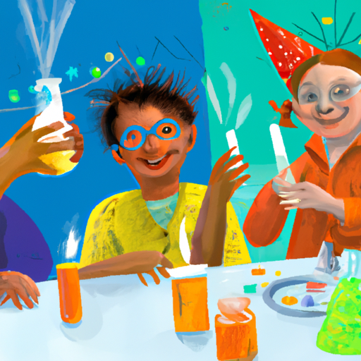 תמונה המציגה את פניהם הנרגשות של ילדים כשהם צופים בניסוי מדעי במהלך מסיבת יום הולדת